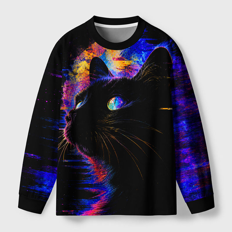 Tokyo-Tiger Psychedelic Black Cat Eco-Friendly Long Sleeve T-Shirt