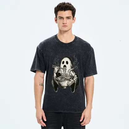 Tokyo‑Tiger Funny Ghost Ramen Washed T‑Shirt