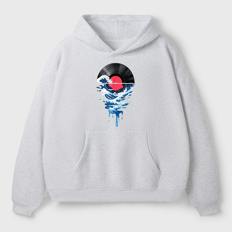 Tokyo-Tiger Vinyl Records And Waves Adult Fleece Hoodie