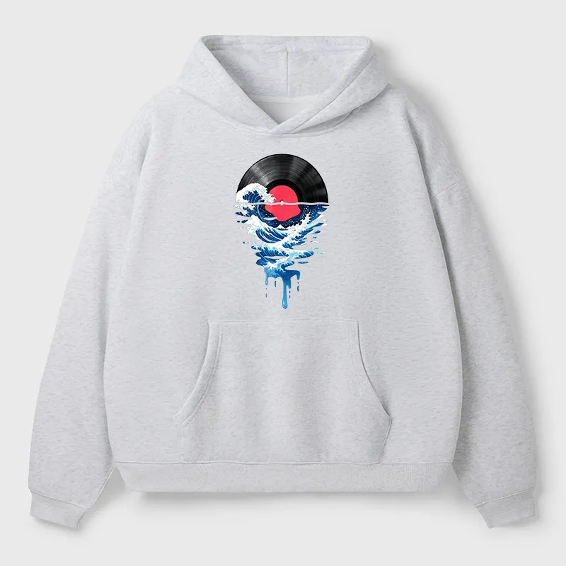 Tokyo-Tiger Vinyl Records And Waves Adult Fleece Hoodie