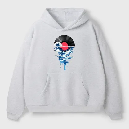 Tokyo-Tiger Vinyl Records And Waves Adult Fleece Hoodie