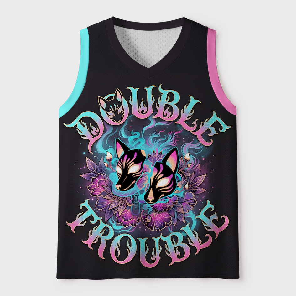 Tokyo-Tiger Double Trouble Twin Kitsune Mask Mesh Tank Top