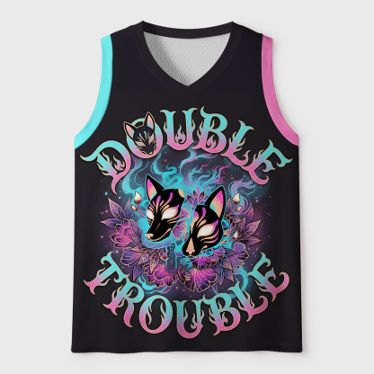 Tokyo-Tiger Double Trouble Twin Kitsune Mask Mesh Tank Top