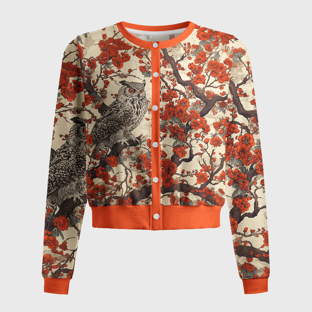 Tokyo-Tiger Owl And Plum Blossom Women's Lightweight Cardigan