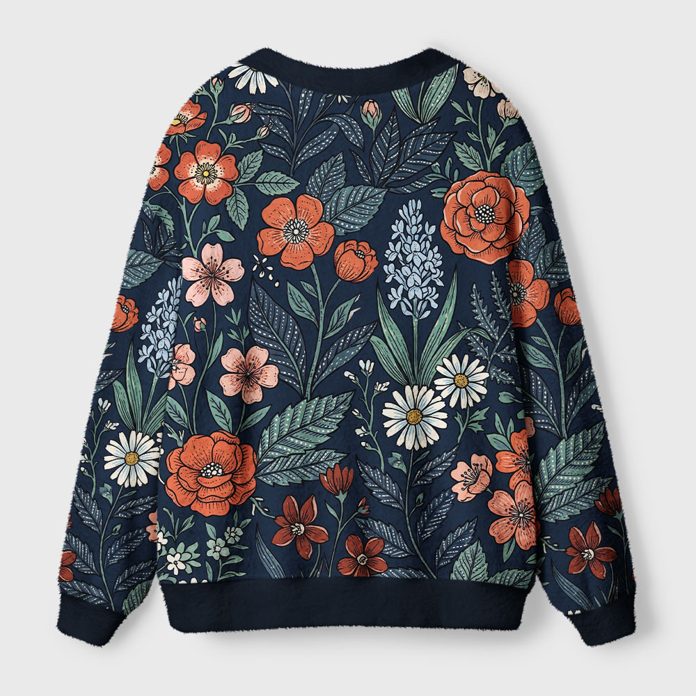 Tokyo-Tiger Midnight Wildflowers Ugly Cardigan Sweater