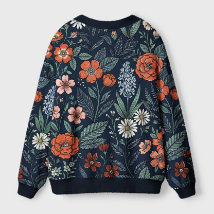 Tokyo-Tiger Midnight Wildflowers Ugly Cardigan Sweater