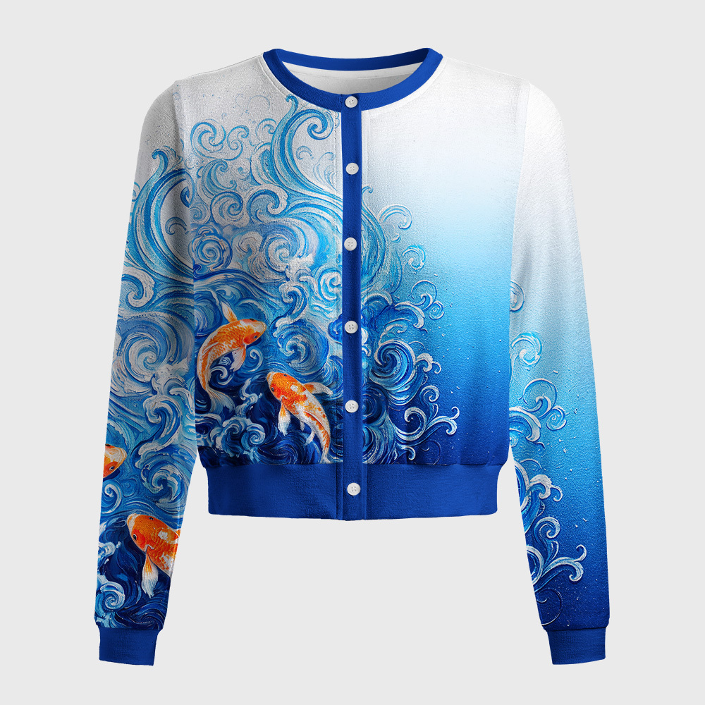Tokyo-Tiger Van Gogh's Wave Red Koi Women's Lightweight Cardigan