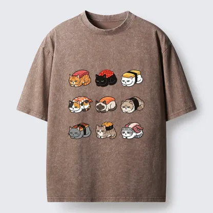 Tokyo-Tiger Funny Sushi Cats Meme Washed T-Shirt