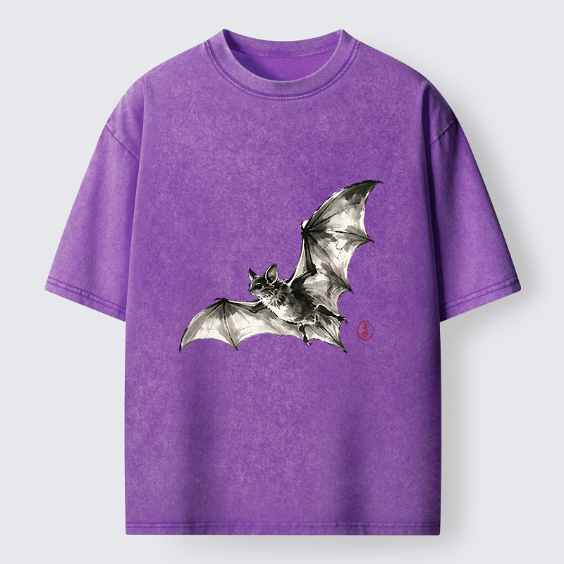 Tokyo‑Tiger Ink Style Bat Washed T‑Shirt