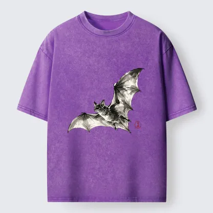 Tokyo‑Tiger Ink Style Bat Washed T‑Shirt