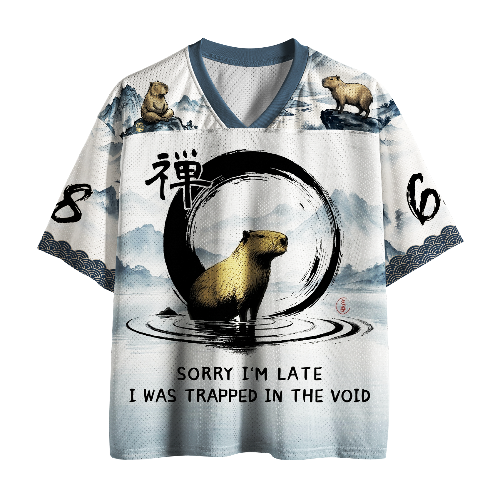 Tokyo-Tiger Ink Wash Capybara Enso Mesh Jersey