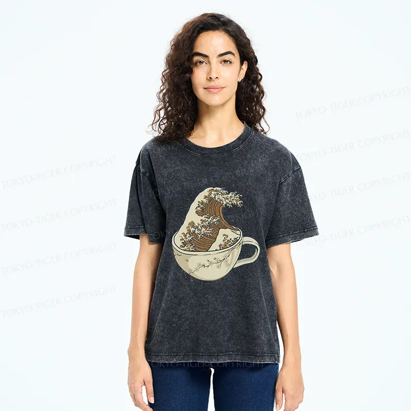 Tokyo-Tiger Waves In The Coffee Cup Washed T-Shirt