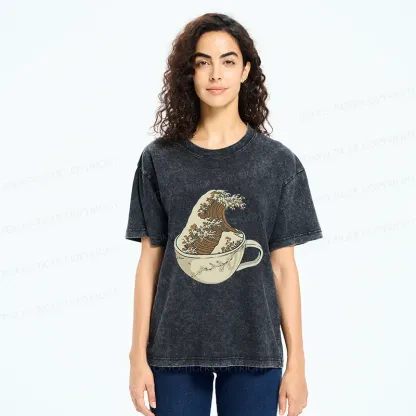 Tokyo-Tiger Waves In The Coffee Cup Washed T-Shirt