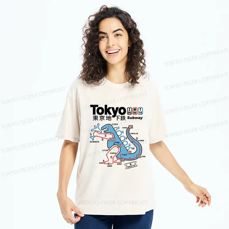 Tokyo-Tiger Tokyo Subway Map Washed T-Shirt