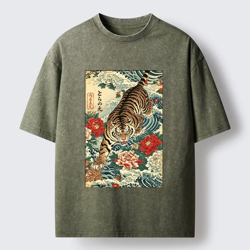 Tokyo‑Tiger Retro Wave Tiger Washed T‑Shirt
