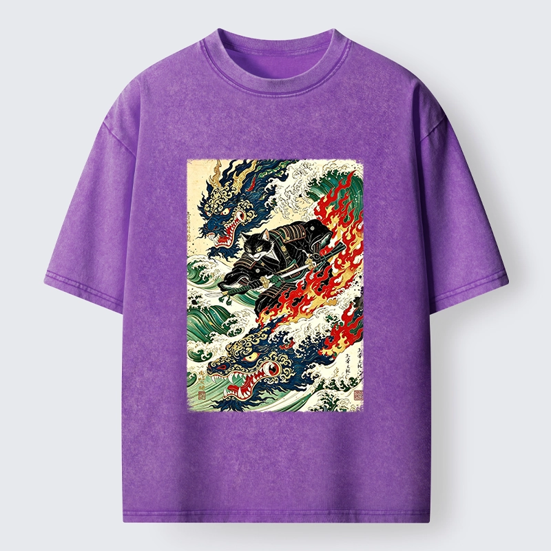 Tokyo‑Tiger Samurai Cat Beast Washed T‑Shirt