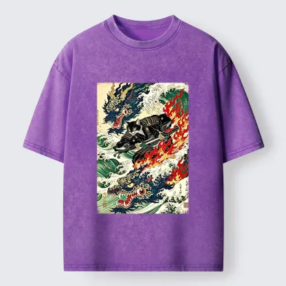 Tokyo‑Tiger Samurai Cat Beast Washed T‑Shirt
