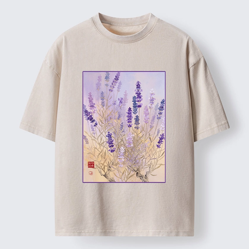 Tokyo-Tiger Lavender Bloom Art Washed T-Shirt
