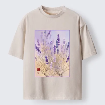 Tokyo-Tiger Lavender Bloom Art Washed T-Shirt