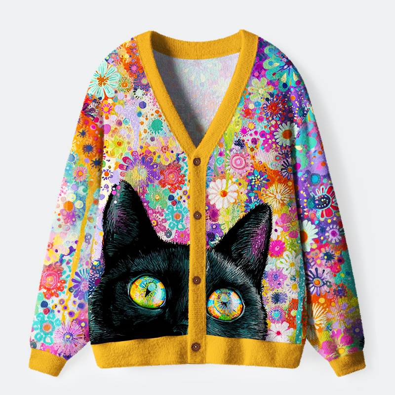 Tokyo-Tiger Cat Among Flowers Ugly Cardigan Sweater