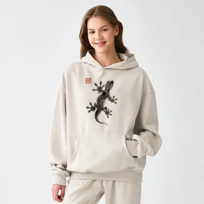 Tokyo-Tiger Minimal Asian Ink Brush Gecko Vibe Adult Fleece Hoodie