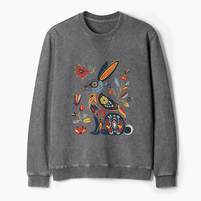 Tokyo-Tiger Folk Hare Bloom Washed Terry Sweatshirt