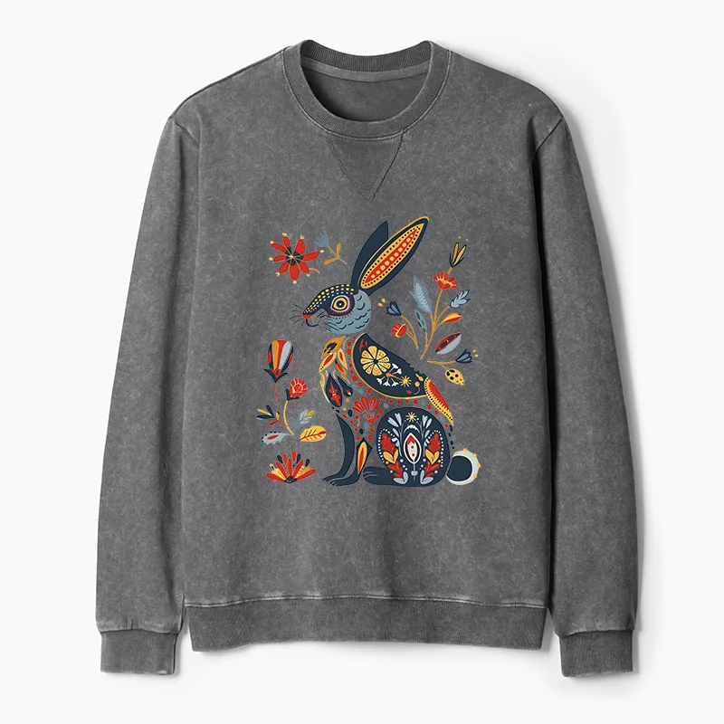 Tokyo-Tiger Folk Hare Bloom Washed Terry Sweatshirt