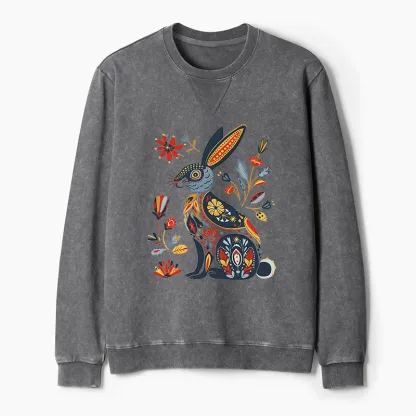 Tokyo-Tiger Folk Hare Bloom Washed Terry Sweatshirt