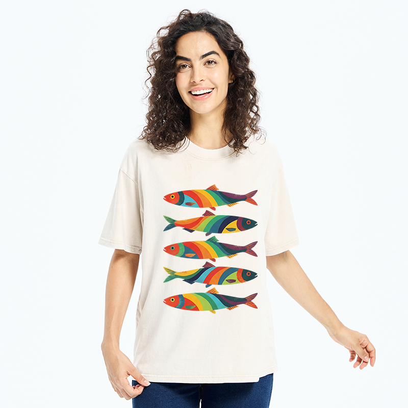 Tokyo-Tiger Bright Colorful Fish Washed T-Shirt