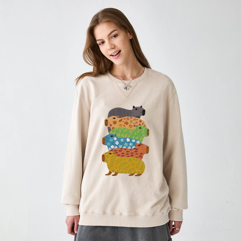 Tokyo-Tiger Colorful Capybaras Washed Terry Sweatshirt
