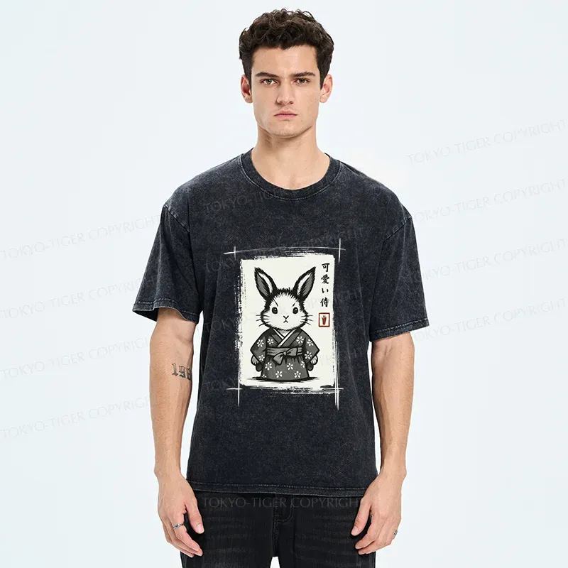 Tokyo-Tiger Woodcut Bunny Washed T-Shirt