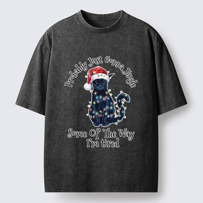 Tokyo-Tiger Tired Christmas Cat Meme Washed T-Shirt