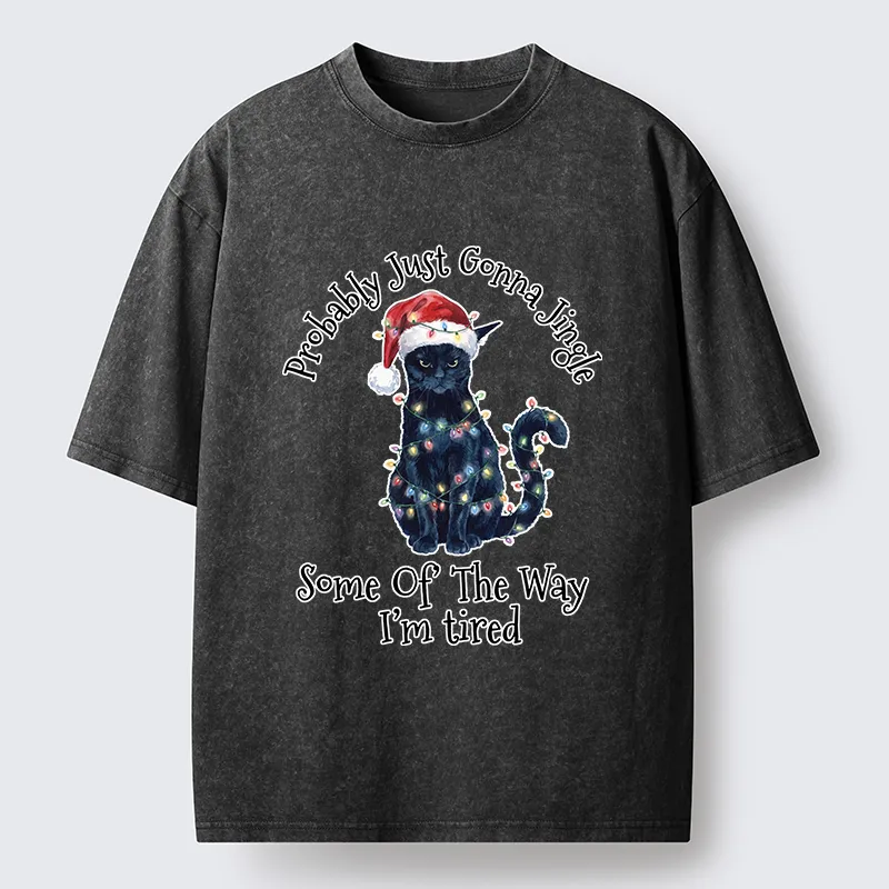 Tokyo-Tiger Tired Christmas Cat Meme Washed T-Shirt