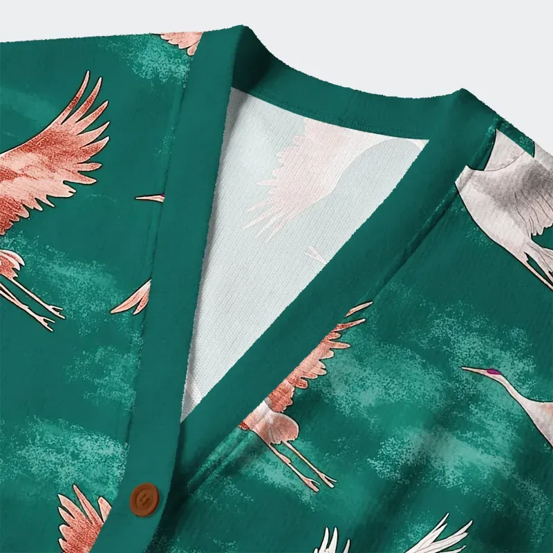 Tokyo-Tiger Cranes In Flight Ugly Cardigan Sweater