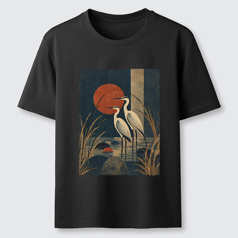 Tokyo-Tiger Japanese Herons Wetland Sunset Art Classic T-Shirt
