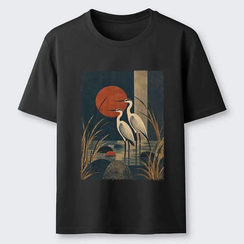 Tokyo-Tiger Japanese Herons Wetland Sunset Art Classic T-Shirt
