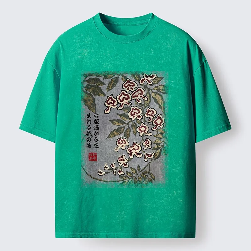 Tokyo‑Tiger Retro Vine Blossom Washed T‑Shirt