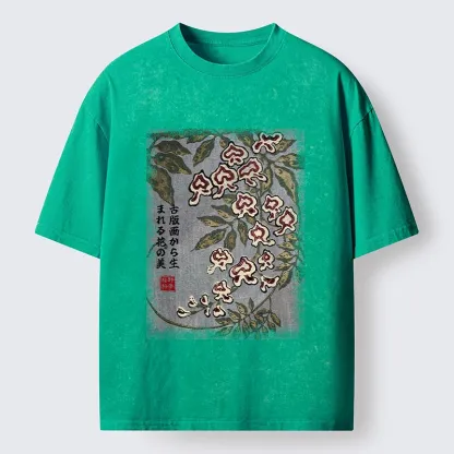 Tokyo‑Tiger Retro Vine Blossom Washed T‑Shirt