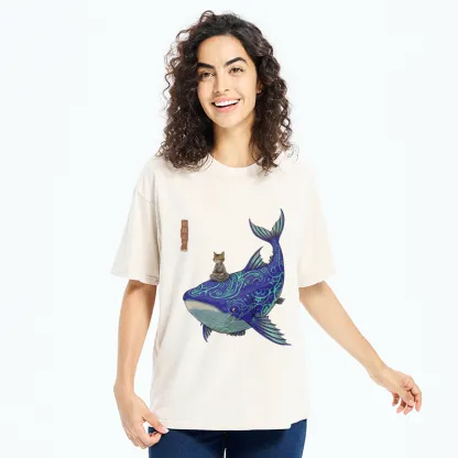 Tokyo-Tiger Cat Riding A Whale Washed T-Shirt