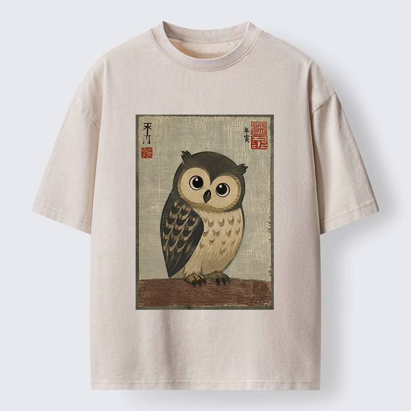 Tokyo‑Tiger Vintage Owl Vibe Washed T‑Shirt