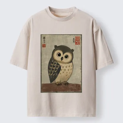 Tokyo‑Tiger Vintage Owl Vibe Washed T‑Shirt