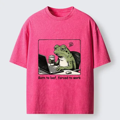 Tokyo-Tiger Working Frog Coffee Meme Washed T-Shirt