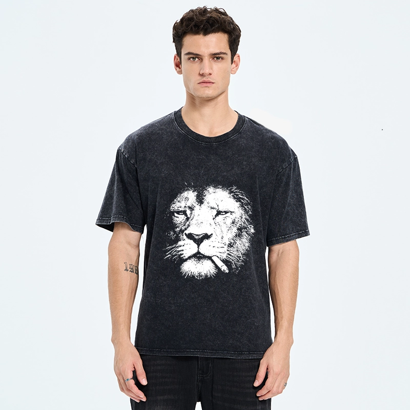 Tokyo-Tiger Tired Lion Funny Smoking Washed T-Shirt