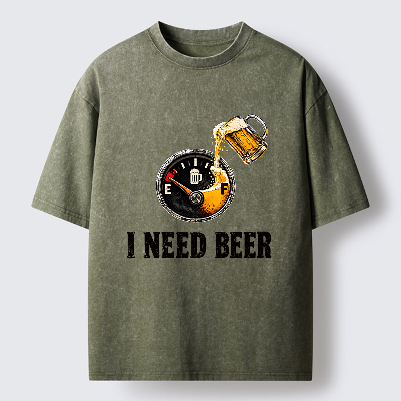 Tokyo-Tiger Low Fuel Beer Lover Meme Washed T-Shirt