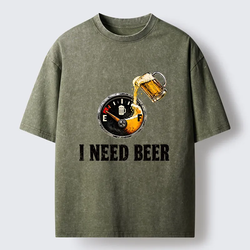 Tokyo-Tiger Low Fuel Beer Lover Meme Washed T-Shirt