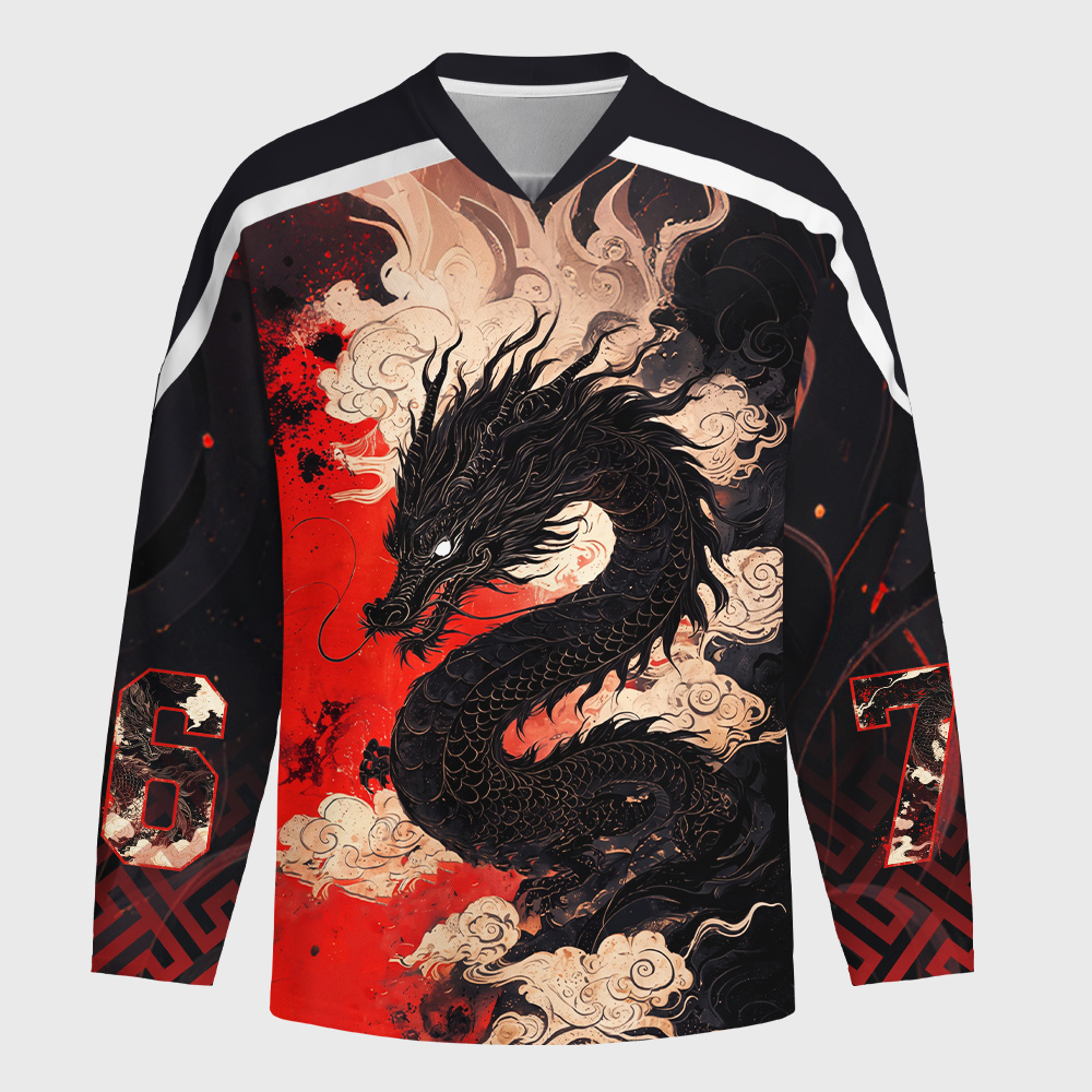 Tokyo-Tiger Obsidian Dragon Crimson Sky Long-Sleeve Hockey Jersey