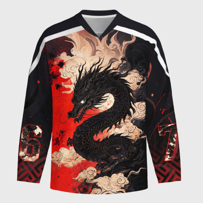 Tokyo-Tiger Obsidian Dragon Crimson Sky Long-Sleeve Hockey Jersey