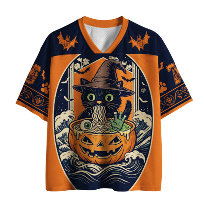 Tokyo-Tiger Halloween Cat Eating Ramen Mesh Jersey