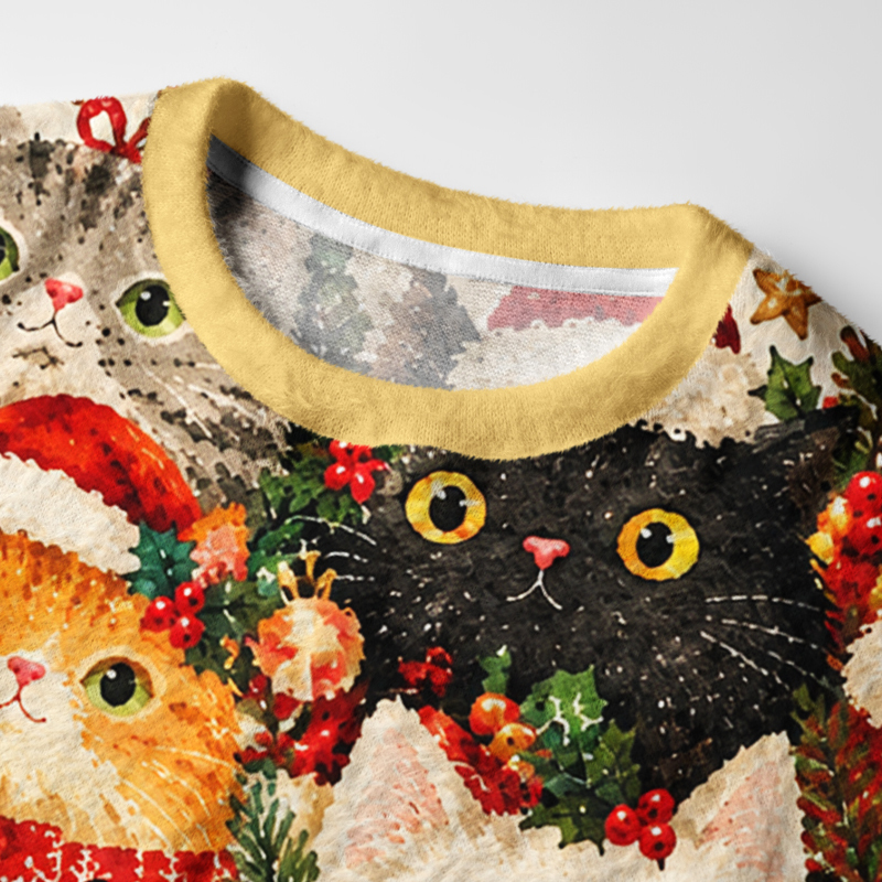 Tokyo-Tiger Winter Cats Holiday Party Fuzzy Christmas Ugly Sweatshirt