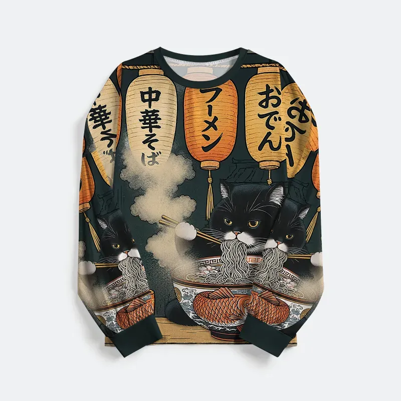 Tokyo-Tiger Fat Cat Eating Ramen Family Pajama Sets